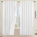 LAMIT 100% White Blackout Curtains for Bedroom, 63 Inches Linen Textured Thermal Curtains Back Tab and Rod Pocket Burlap Panels with White Liner for Farmhouse/Living Room, 2 Panels, 52 x 63 Inch