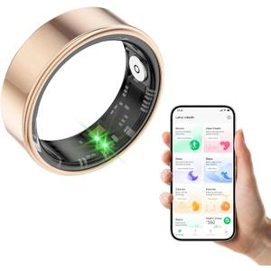 Smart Ring, Health and Fitness Tracker With Calories/Heart Rate/Blood Oxygen/Blood Pressure/Sleep Monitoring, IP68 Waterproof Pedometer for Exercise (Gold, #8)  