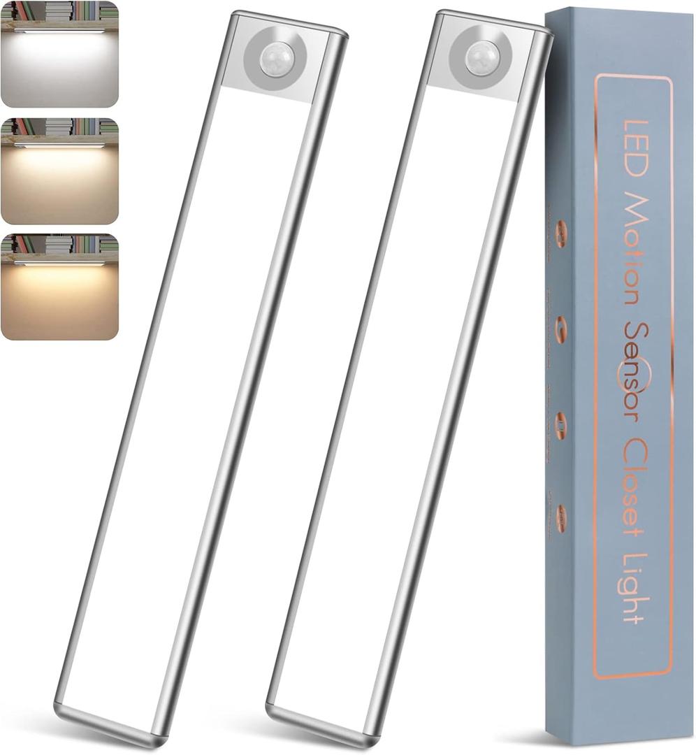 2 Pack Motion Sensor Under Cabinet Lights Wireless, 9.8 Inches Under Counter Light for Kitchen, Rechargeable LED Under Cabinet Lighting, Dimmable Closet Lights Motion Sensored