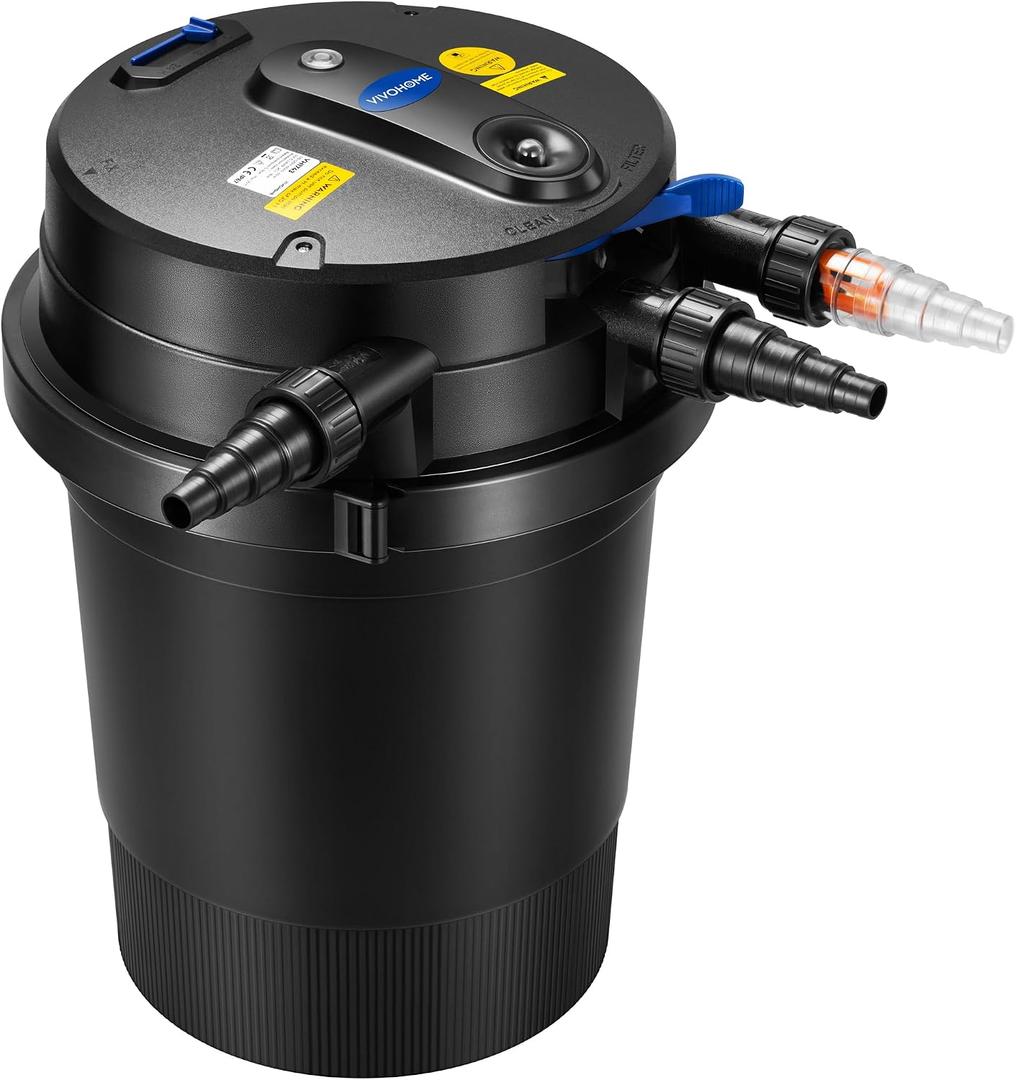 VIVOHOME 2640GPH Auto-Cleaning Pressurized Bio Pond Filter with 18W Light, Timer, Multi-Size Adapters for Koi Ponds up to 1585 Gallons or Ornamental Ponds up to 3170 Gallons