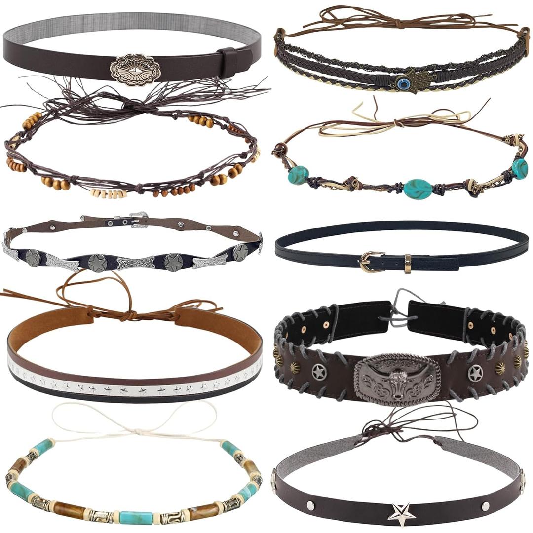10 PCS Cowboy Hat Bands for Men Women, Leather Hatbands Belt for Cowboy/Western/Fedora/Cowgirl/Straw Hats