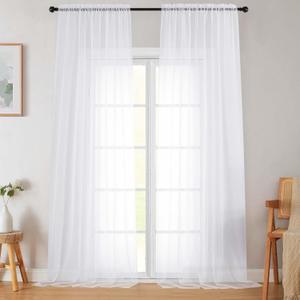 Extra Long Sheer White Curtains for Bedroom Living Room 120 Inches Long 2 Panels Set, Solid Soft Light Filtering Rod Pocket Sheer Window Curtains, White, Each 42" Wx120'' L 