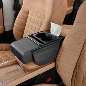 Car Armrest Storage Box, Car Accessories Console Organizers and Storage, Universal Waterproof Leather Console Cover with Cup Holder and Phone Holder, Suitable for Most Cars (Normal, Black)