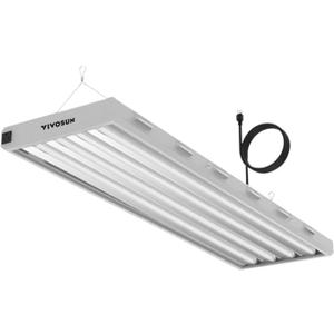VIVOSUN T5 Grow Lights, 5000 Lumens per 4ft., 216W (4 X 54W), 6500K HO Fluorescent Tubes, with High-Output T5 Light Fixture Bulbs for Indoor Plants, 8ft Power Cord, 2 Hanging Cables, 2 On/Off Control