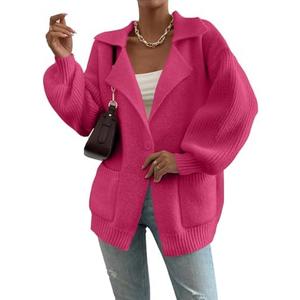 SHEWIN Women Open Front Knit Sweater Oversized Cardigan with Pocket Size M