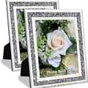 Crushed Diamond Wedding Mirror Photo Frame, Crystal Silver Glass Picture Frame For Photograph Size 8x10 inch, Pack of 2 Pieces, table top Stand frame & Wall Frame. Bling Sparkle Crushed Diamond Home