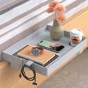 SPACELEAD Bedside Shelf for Bed College Dorm Room Clip On Nightstand with Cup Holder & Cord Holder -Tray Table Caddy for Students Bunk Bed Shelf for Organizer Top for Bedroom (Grey Plastic)
