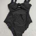 Women's One Piece Swimsuit Sexy Black Cutout Scallop Trim Bathing Suit Size L