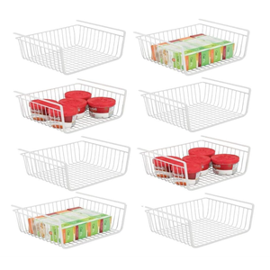 Ankuce 8 PACK Hanging Under Shelf Storage Basket Kitchen Cabinet Organizer Storage, Slides Under Wire Shelves for Counter Pantry Desk Bookshelf, White