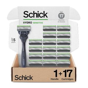 Schick Hydro Sensitive Razors for Men | 5-Blade Mens Razors for Shaving, 1 Mens Razor Handle with 17 Razor Blades Refills