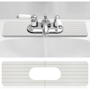 an Oval Hole Faucet Mat for Kitchen Sink 17.32" x 5" Kitchen Faucet Absorbent Mat Diatomite Splash Guard for Sink Quick Drying Stone Drip Catcher for Bathroom Counter (White)