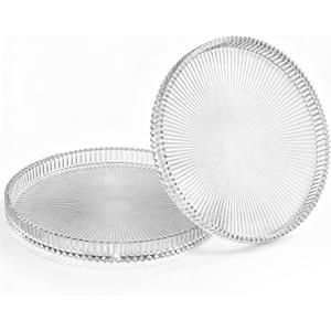 2 Pack Round Glass Serving Trays - Clear Serving Tray for Breakfast, Desserts, Jewelry & Perfume Display,10 Inches Diameter Glass Tray, Home Decoration