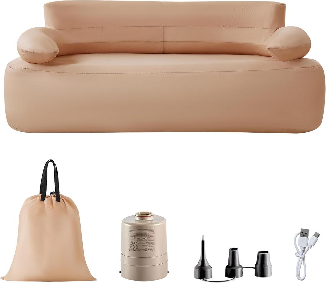 Inflatable Sofa with Built-in Air Pump Rechargeable, Inflatable Couch Support 880 lbs,Blow Up Couch for Camping Home,Travel,Picnic | Support 880 lbs, Camping, Home, Travel, Picnic, Twin XL
