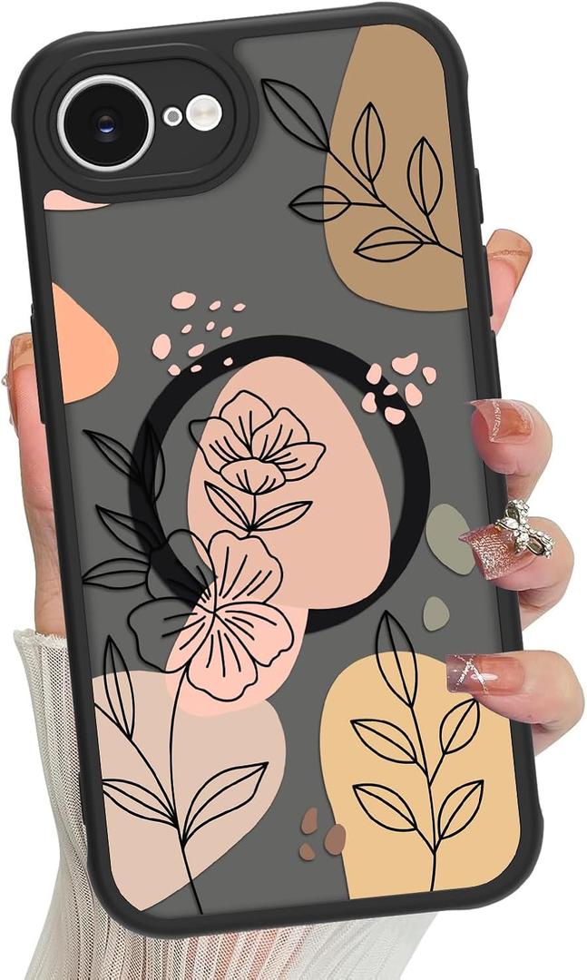Magnetic for iPhone 16e Case for Women Men, Cute Floral Flowers Phone Case [Compatible with Magsafe] Translucent Matte Shockproof Cover, Flowers