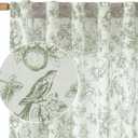 Vangao Linen Floral Curtains for Living Room 84 Inch Length Sage Green Drapes Back Tab Light Filtering Toile Bird Printed Farmhouse Bedroom Rod Pocket Window Treatments 2 Panels