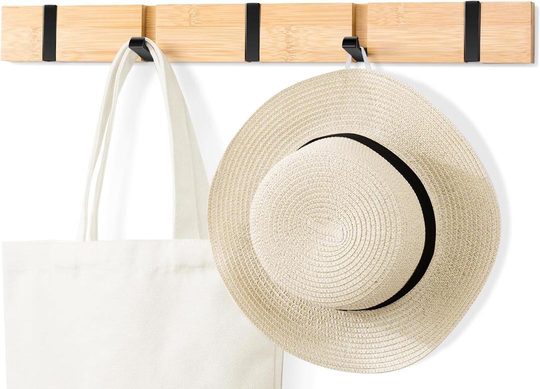 Wooden Wall Mounted Folding Rack, Modern Wall Floating Coat Hook Rack Space-Saving Coat Hanger for Coats, Hats, Scarves, Key (Wooden 5 Hooks) Wooden Wall Mounted Folding Rack, Modern Wall Floating Coat Hook Rack Space-Saving Coat Hanger for Coats, Hats, Scarves, Key (Wooden 5 Hooks)