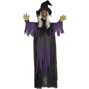 Halloween 6FT Hanging Witch Decorations Outdoor Sound & Touch Activated Talking Halloween Decorations for Front Yard Porch Patio Lawn Garden Trees Party Decor and Holiday