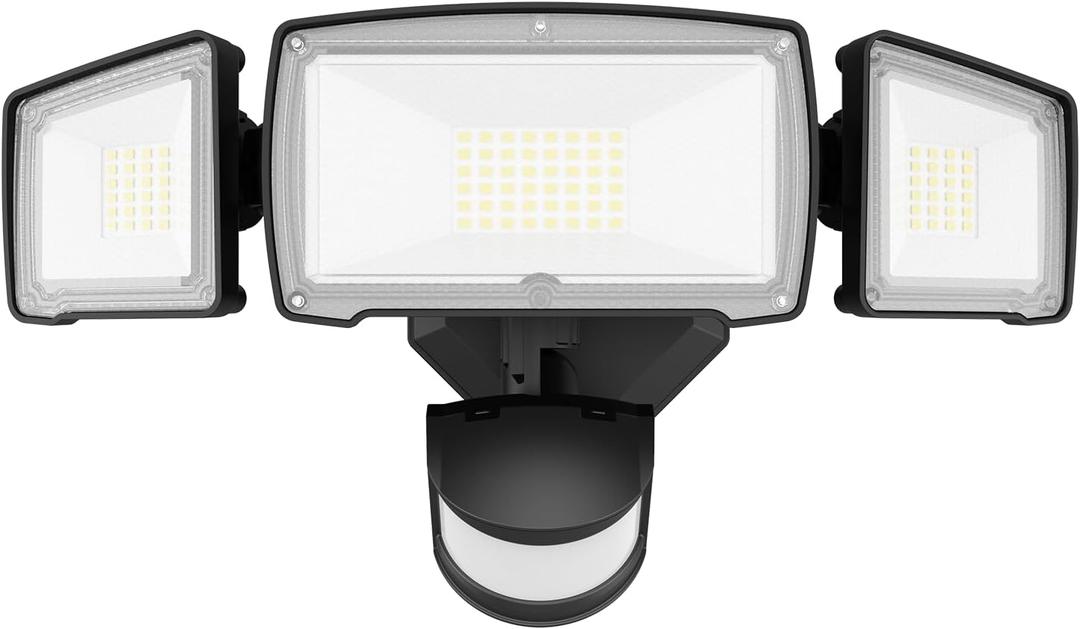 HGGH Motion Sensor Outdoor Lights – Flood Lights Outdoor Security Light, LED Floodlights IP65 Waterproof 6000K 38W 4200LM with 3 Adjustable Heads, Exterior Light for House, Backyard, Porch