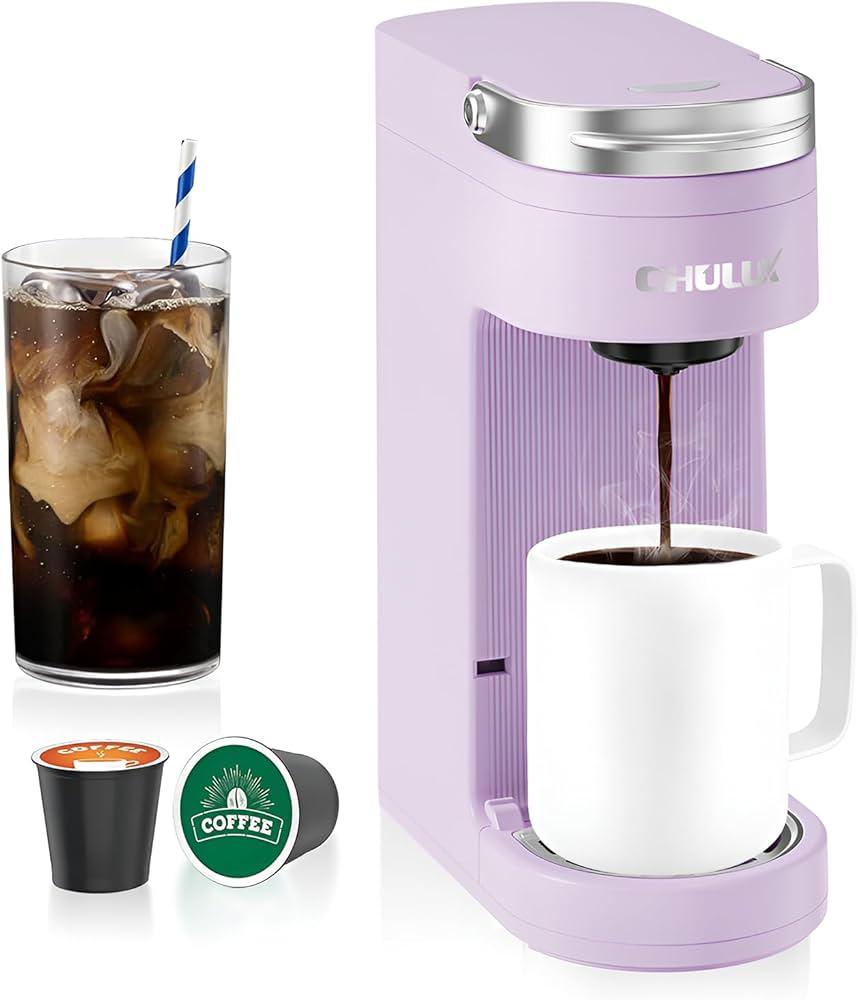 K Cup Coffee Maker, Pod Coffee Machine, 14-Oz Brew Sizes.Ground Coffee maker. (Violet)