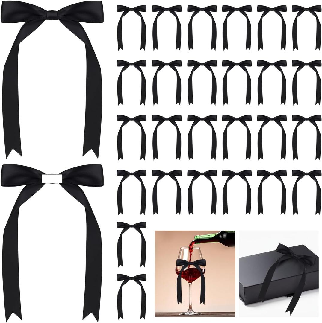 30pcs Black Bow for Crafts 5"7Gift Bow,Self-Adhesive Gift Wrap Bows,Black Bow Decor,Ribbon Bows,Double Sided Tape for Gift Wrapping,Crafts,Wedding,Christmas,Birthday Bow Decor(1in Wide)