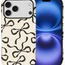 for iPhone 17 Pro Case, Aesthetic Black Bow Hybrid 2 Layer Hard Shell Silicone Protective Pattern Design Case