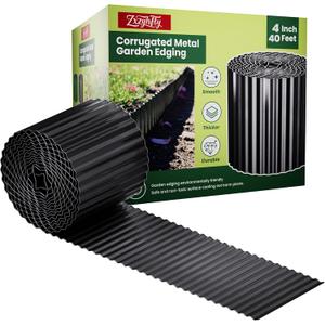 Corrugated Metal Garden Edging, Landscape Edging Border,Corrugated Metal Fence for Garden, Flower Bed, Lawn and Landscape Edging (1, Black, 4"40Ft)