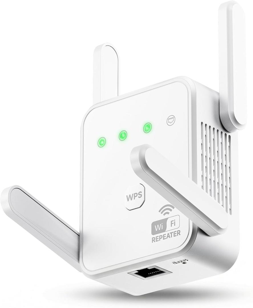 1200Mbps WiFi Extender Signal Booster for Home, Dual Band 5GHz/2.4GHz Wireless Internet Repeater with 4 External Antennas, Covers Up to 3600 Sq.ft & Supports 80 Devices, AP Mode with Ethernet Port