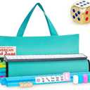 American Mahjong Tile Set, 166 White Tiles with Light Green Bag and Accessories, 4 All-in-One Color Pusher and Racks, Mah jongg Sets with 3 Golden Dics (Ma Jong)