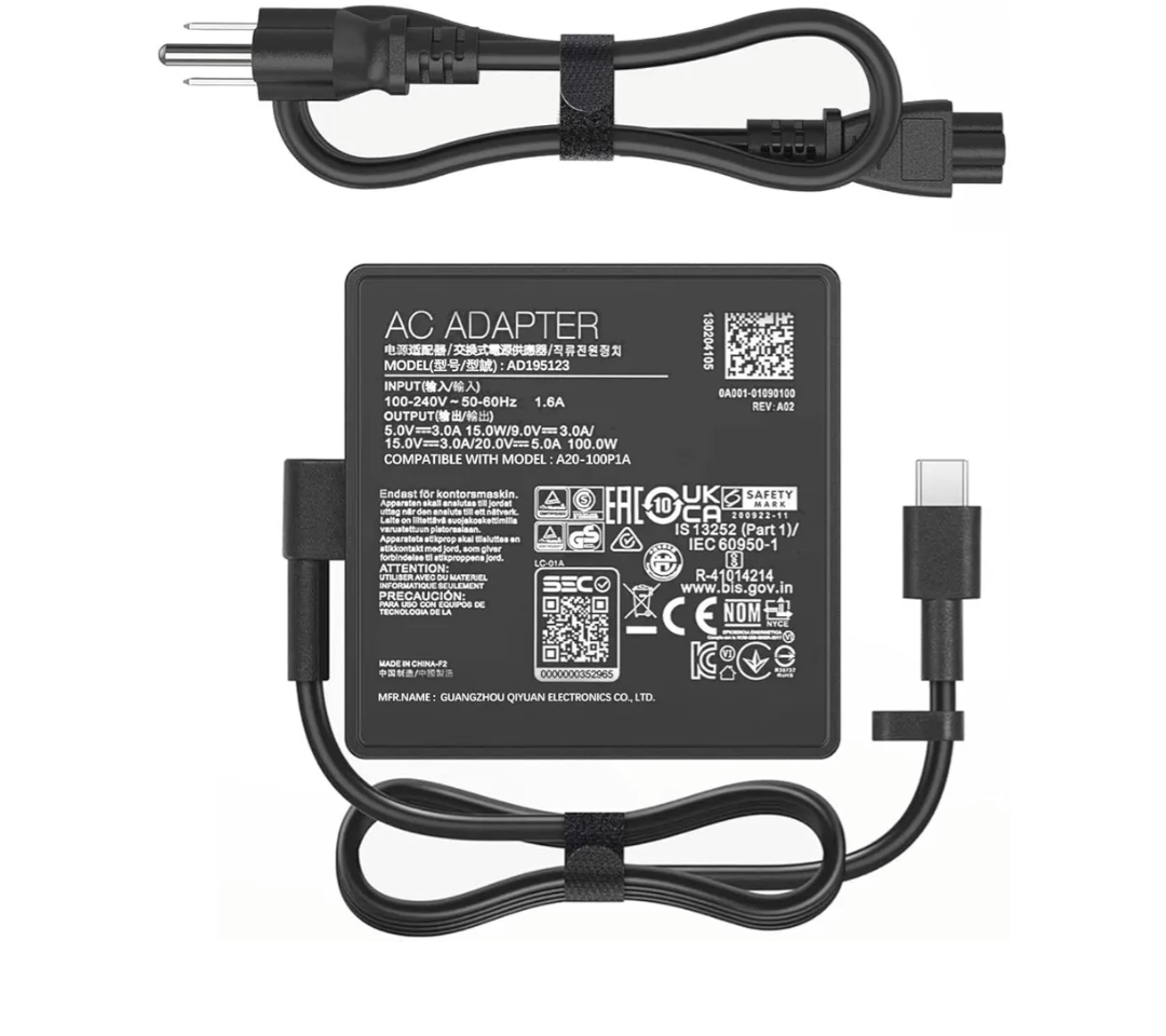 100W USB C Charger Compatible with ASUS ZenBook 14 14X ROG Flow Z13 X13, A20-100P1A Replacement 20V/5A AC Power Adapter with PD 3.0, Compatible with GA401QM GV301 QA/QC UM425QA