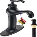 Single Hole Bathroom Faucet - Farmhouse Retro Sink Faucet with Matte Black Finish, Vintage Brass Design, 5-Minute Easy Installation for Bathroom Vanity/RV (Antique Style)