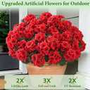 16 Bundles Artificial Flowers for Outdoors, Realistic Geraniums Fake Flowers for Decorations, UV Resistant Silk Faux Flowers Plants for Outside Garden Porch Planter Yard Patio Home Decor(Red)