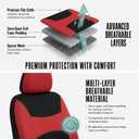 FH Group Car Seat Covers Full Set Cloth, Universal Fit combo, Automotive Covers, Low Back Front Airbag Compatible,Split Bench Rear Seat,Washable Cover for SUV,Sedan,Van Red