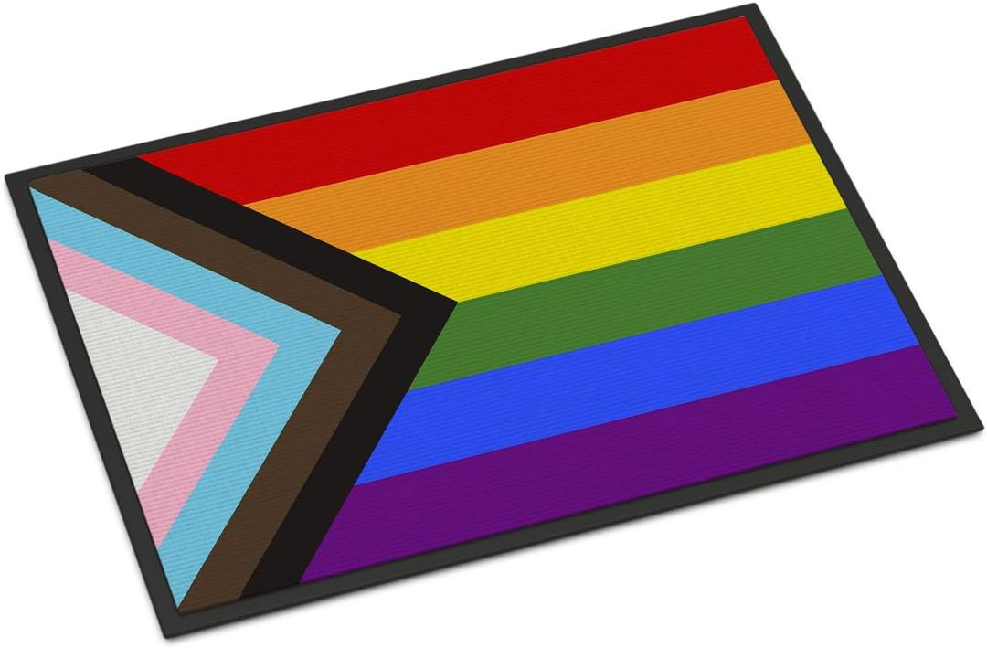 Caroline's Treasures CK8014MAT Gay Pride Progress Pride Doormat 18x27 Front Door Mat Indoor Outdoor Rugs for Entryway, Non Slip Washable Low Pile, 18H X 27W