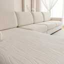 Couch Cushion Covers, Super Stretch Washable Sofa Slipcovers for L Shaped & Modular Seats, Pet-Friendly Furniture Protector with Stripe Design, (2 Seaters+1 Chaise, Ivory) (Ivory / Wave Pattern)