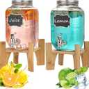 1 Gallon Glass Drink Dispensers for Parties - 2Pack Beverage Dispenser with Stand, Drink Containers with Leakproof Spigot Used As Lemonade Juice Punch Dispenser