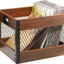 X-cosrack Vinyl Record Storage Crate, Wooden LP Album Shelf Vinyl Storage Cube Organizer Box (Brown, black)