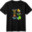 HELLO MEOW Earth Day Shirts for Kids: Cute Planet Earth Crewneck Cotton T-Shirt for Toddler Boys & Girls, 6-7 Years, Black Bee Turtle