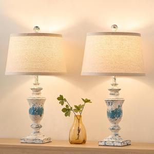 SAIWEYA 23" Farmhouse Table Lamps Set of 2, 3 Way Dimmable Lamps with 2 LED Bulbs and Rocker Switch, Vintage Nightstand Lamp for Bedroom Living Room Office End Table Entryway, Washed Blue