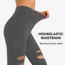 DIBAOLONG Womens High Waist Yoga Pants Cutout Ripped Tummy Control Workout Running Yoga Skinny Leggings Dark Gray XXL
