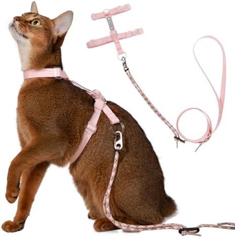 Sovarin Cat Harness and Leash Set - Pink Lightweight Soft Kitten Harness Escape Proof, Adjustable Travel Pet Harness for Walking，Easy Control Comfortable Outdoor (Pink, One Size Fits All)
