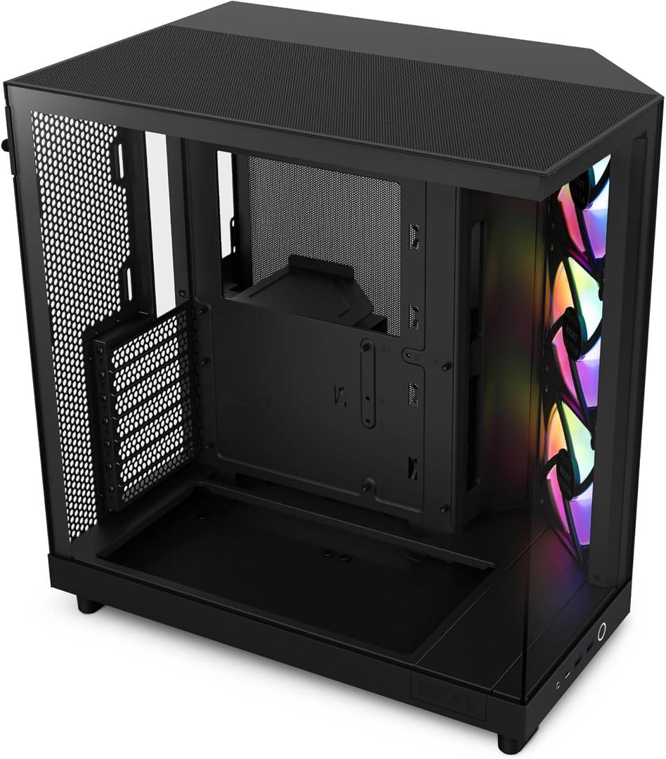 NZXT H6 Flow RGB Mid-Tower Airflow Case with 3 RGB Fans, Panoramic Glass Panels, Cable Management - Black