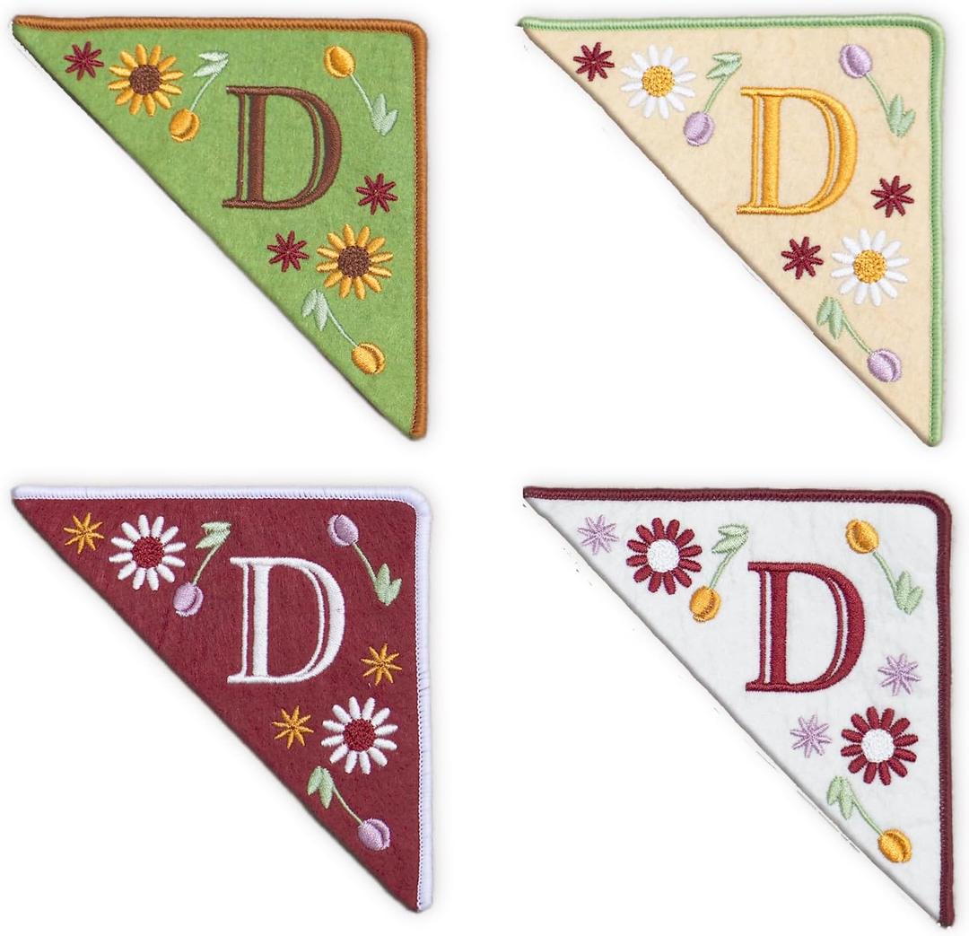 Personalized Embroidered Corner Mark, 4 Pack, Finished Initial Felt Bookmark Corner, Gift for Book Lover (Ready-made-d)
