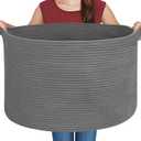 Large Dark Grey Storage Basket, Woven Cotton Rope Baskets for Storage, Big Blanket Organizer Storage Basket for Living Room, Kids Room Toy Storage Organizer Box, Blanket Keeper (22"x14")