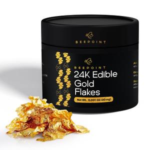 BeePoint 24K Edible Gold Foil Flakes - 30mg Gold Flakes for Cake Decorating, Baking, Cooking, Cupcakes, Chocolates, Drinks - Edible Gold Sheets