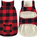 Malier Classic Plaid Fleece Dog Coat  Windproof Warm Dog Jacket with Pocket, Winter Pet Clothes Apparel for Small to Large Dogs (Red, Small)