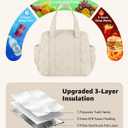 Quilted Puffer Lunch Bag for Women, Insulated Lunch Tote with Foil Lining, Leak-Resistant Reusable Lunch Cooler Bag, Roomy Soft Lunch Box for Work, School, Picnic and Travel (Off White)