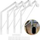 4 Pack Closet Shelf & Rod Brackets, Heavy Duty Oval Closet Rod Shelf Bracket with Rod Support, 11.8”x10” White Closet Support Bracket for Revive Your Sagging Closet Rod