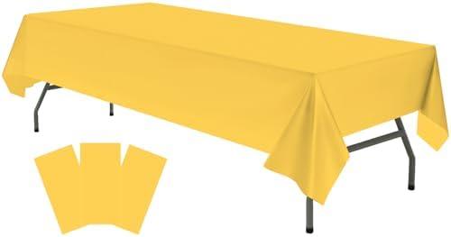 Plastic Yellow Tablecloths 3 Pack Disposable Table Covers 54 in. x 108 in. Table Cloths Bridal Shower Party Tablecovers for Parties Engagements Weddings Festivals, Fits 6 to 8 Foot Rectangle Tables