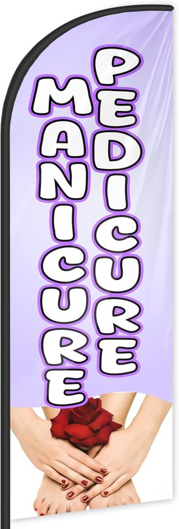 Manicure with Pedicure Feather Flag for Business Advertising 6 FT Swooper Flag for Storefronts Retailers Shops Food Trucks Events and Fairs (Flagpole Not Included)