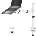 UPGRAVITY White Laptop Desk Mount with Vented Tray for Notebook up to 17 inch, Fully Adjustable Single Laptop Arm Stand Holds up to 17.6 lbs, Clamp on/Grommet Mounting